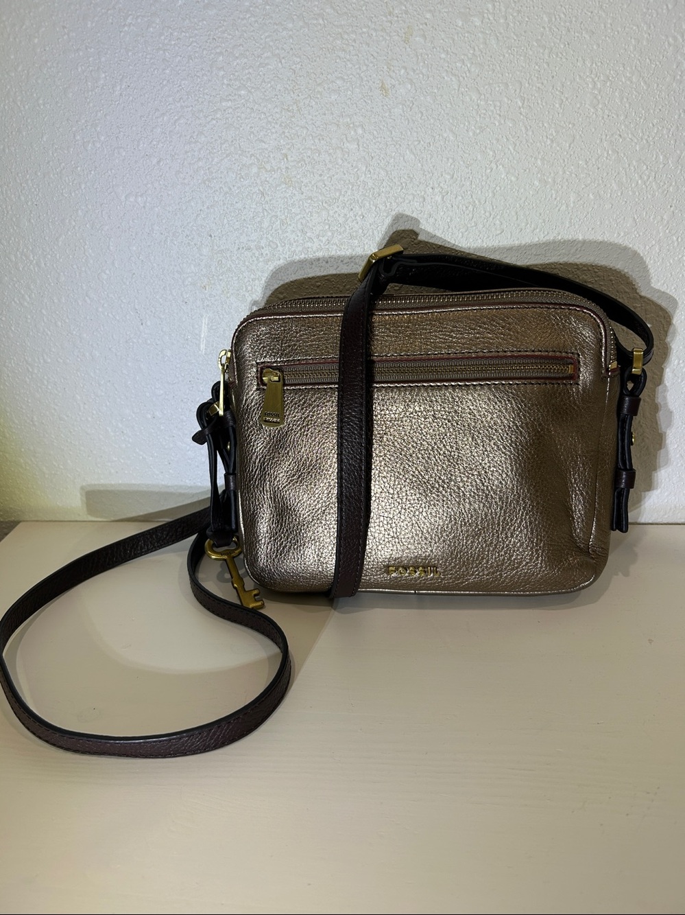 Fossil Piper Toaster Crossbody with Metallic Foil Finished Leather & Key Charm - Picture 6 of 17